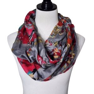 Women's Floral lightweight gray infinity scarf with colorful flowers